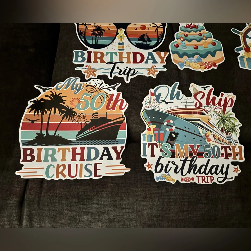 50th Birthday Cruise Sticker Set - Tropical Multi-Color